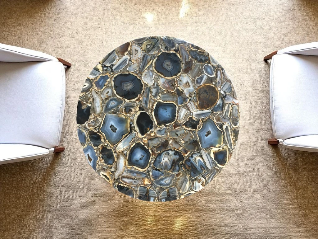 Round Agate Coffee Table – Timeless Elegance for Any Room